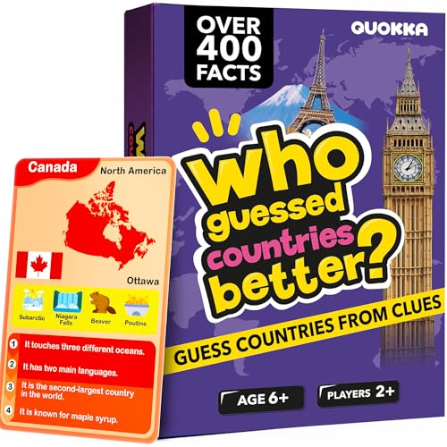 Quokka Who Guess It Better Countries – Educational Game with Visual Clues, Geography Learning Card Set, 50 Cards, Screen-Free Travel Game for Kids Ages 6+ - color: World