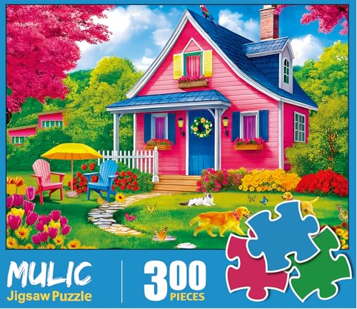 300 Piece Puzzles for Adults Kids - Jigsaw Puzzle - The Pink Courtyard House - color: Pink Courtyard House