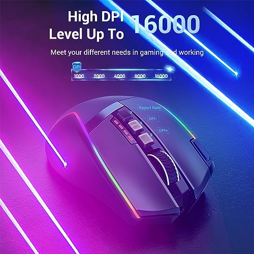 Redragon Wireless Gaming Mouse, Ergonomic Mouse 16000 DPI with Rapid Fire Key, 9 Macro Buttons, 170-Hour Durable Power Capacity and RGB Backlight Wired/Wireless Mouse for Laptop/Mac/PC - color: Deep black