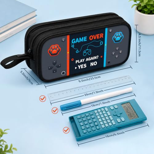 Game Controller Pencil Case for Boys Kids Teens, Large Capacity Pencil Pouch with 3 Compartments, 7 Pockets and Label Pocket for School College Office Travel (Gray) - color: Gray