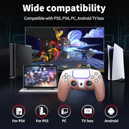 NBCP for PlayStation 5 Wired Game Controller,Compatible With PS5, PS4,PC and Steam Gamepads,Dual Vibration and Hall Effect Triggers,6-Axis Gyroscope,Turbo Function and 3.5mm Headphone Jack - color: Rose Gold