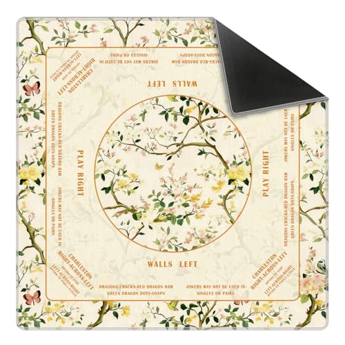Yellow Chinoiserie Floral Mahjong Mat 31.5 x 31.5 in, Traditional Oriental Chinese Non-Slip Noise Reduction Gaming Mat for Table American Mahjong Poker Board Games Card Games Dominoes - color: Chinese Style Mahjong Mat With Flowers, Birds and Butterflies