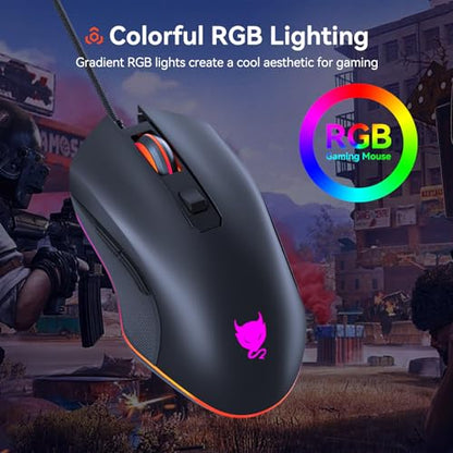 GM300 Wired Gaming Mouse for PS4, Xbox One, PC Computer & Laptop, Games & Work, Side Buttons & LED Backlit Lights - Black