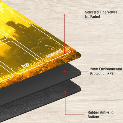 MTG Playmat with Zones, TCG Card Game Play Mat with Stitched Edges, Non-Slip Rubber Base Gaming Desk Mat, Smooth Surface 24 x 14 Inch, Golden Chocobo - color: Golden Chocobo, size: Zone 1