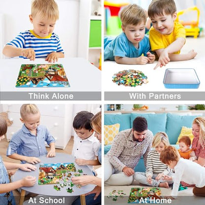 LELEMON Puzzles for Kids Ages 4-6,60 Piece Puzzles for Kids in a Metal Box | Farm Educational Jigsaw Puzzles Kids Puzzles,Childrens Puzzle Games Puzzle Toys for Girls and Boys - color: Farm