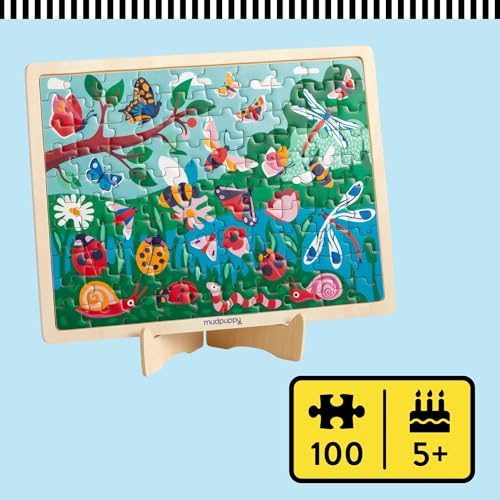 Mudpuppy Garden Life 100 Piece Wooden Puzzle for Kids, Ages 5+ | Scenic Garden Theme, Bright and Bold Illustrations, Display Stand Included, Sturdy Pieces, Wood, Room Decor - style: Garden Life