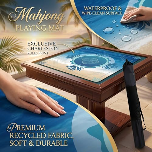 Mahjong Mat 2025 Upgraded No-Crease & No Odor Design, 32.3 Inch with Waterproof Velvet, Non-Slip PU Silicone, Lightweight for Noise Reduction, Includes Printed Rules for Tiles and Cards (Ocean) - color: Ocean