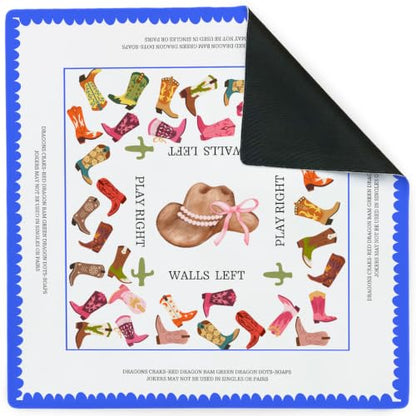 Western Cowboy Mahjong Mats - Western Cowgirl Hat Boots Gaming Mat | Non-Slip Noise Reduction Gaming Mat, Tablecloth for Card Poker Dominoes Dice and Board Games 31.5x31.5 inch