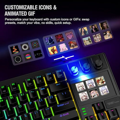 K1 Pro Macro Keyboard, Wired Only Full-Key Programmable On-Board Keypad, Custom Gaming Streaming Mechanical Keyboards with Screen & Knob, Gasket, RGB Backlit, Hot Swappable Shortcut Pad - color: Black