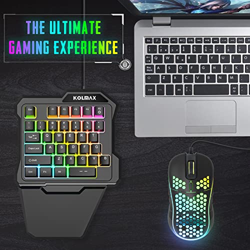 KOLMAX K35 One Handed Gaming Keyboard, RGB Backlit 35 Keys Portable Mini Gaming Keypad with Ergonomic Wrist Rest,USB Wired Game Controller for PC Gamer