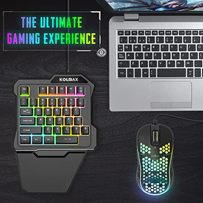 KOLMAX K35 One Handed Gaming Keyboard, RGB Backlit 35 Keys Portable Mini Gaming Keypad with Ergonomic Wrist Rest,USB Wired Game Controller for PC Gamer
