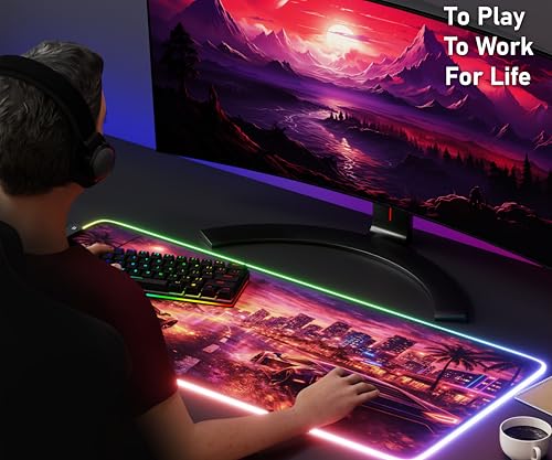 RGB Gaming Mouse Pad Large Extended Desk Mat 35.4x15.7in XXL XXXL Mousepad LED Light Up Keyboard Mat PC Gamer Desk Pad Gaming Accessories Extra Big Mouse Mats for Desk - Sunway Velocity - color: Sunset Velocity