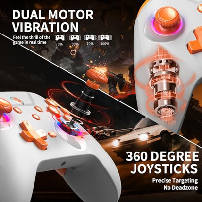 Bcofo Wireless Gaming Controller, PC Controller for PC/Switch/P3/iOS/Android with 4 Programing Buttons, Hall Effect Trigger, RGB Lighting,1000mAh Battery, Turbo, Dual Vibration, Screenshot, White