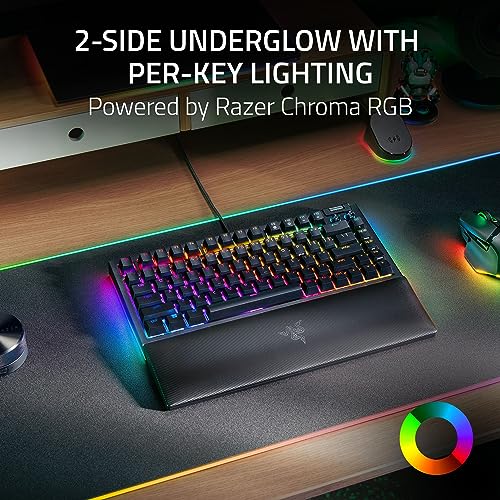 Razer BlackWidow V4 75% Mechanical Gaming Keyboard: Hot-Swappable Design - Compact & Durable - Orange Tactile Switches - Chroma RGB - MF Roller & Media Keys - Comfortable Wrist Rest - Black (Renewed) - color: black / black