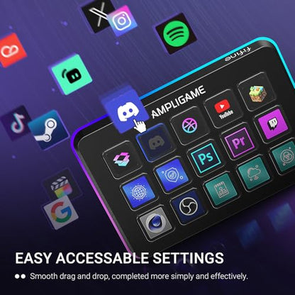 FIFINE AmpliGame Stream Controller with 15 Macro Keys, Streaming Keyboard with Trigger Actions in OBS/Twitch/YouTube/Streamlabs, Shortcut Buttons Keypad Works with Mac and PC-D6 - color: Black