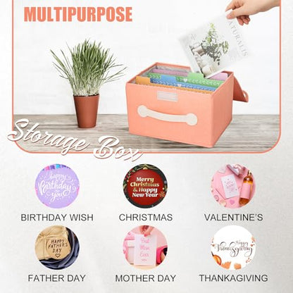 Collapsible Greeting Card Storage Box with 16 Dividers, Ideal for Cards, Recipes, Photos, Envelopes - Pink, 84 Labels - color: Pink