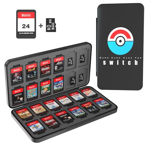 PURBHE Switch Game Case for Nintendo Switch 1 & 2 Card, Portable Nintendo Switch Game Holder with 24 Cartridge Slots and 24 Micro SD Card Slots,Accessories for Nintendo 1 and 2 Switch(Black) - color: Black