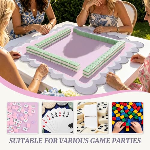 MMahjong Mat for Table 31.25"x31.25" - Anti-Slip American Mahjong Mat with Carrying Bag, Dice & Wind Indicator, Noise-Reducing Table Cover for Mahjong Poker Board Games, Pink - color: Pink