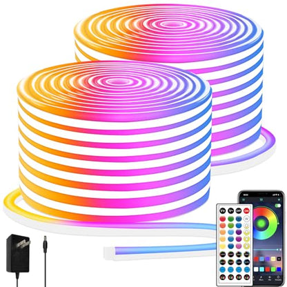 segrass 100Ft Led Rope Lights, Flexible Neon Lights Control with App/Remote, Multiple Modes, IP65 Outdoor RGB Waterproof, Music Sync Gaming Light Strip for Bedroom Décor