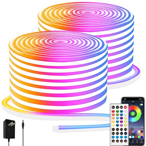 segrass 100Ft Led Rope Lights, Flexible Neon Lights Control with App/Remote, Multiple Modes, IP65 Outdoor RGB Waterproof, Music Sync Gaming Light Strip for Bedroom Décor