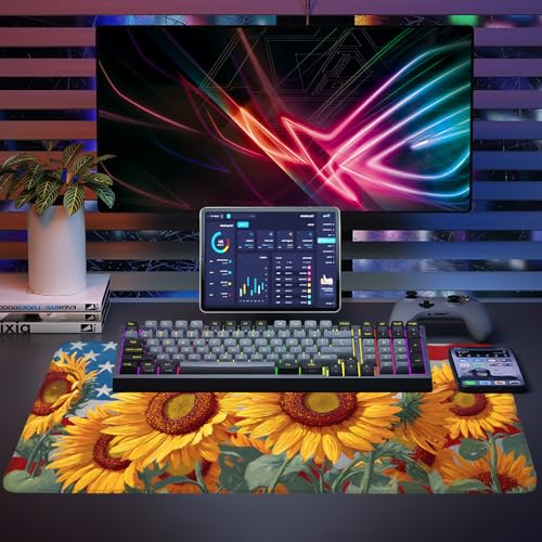 Mouse Pad, Large Anti-Slip with Stitched Edges Desk Mat Desktop Laptop Computer Desk Keyboard Mat,Table Protector Blotter Mat (Sunflower, 35.4" x 15.7") - color: Sunflower, size: 35.4" x 15.7"