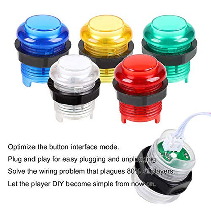 Fosiya LED Arcade Joystick Buttons Kit Ellipse Oval Style 8 Ways Joystick + 20 x LED Arcade Buttons for 2 Player Video Games Standard Controllers All Windows PC MAME Raspberry Pi (Mix Colors Kits) - color: Mix Colors Kits