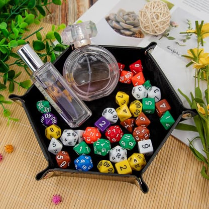 SIQUK 8 Pieces Dice Tray Hexagon Folding Dice Rolling Tray PU Leather Dice Trays Dice Holder Storage Box for D&D RPG Dice Games (Red,Blue,Violet,Black,Green,Yellow,Camel,Gray) - color: Red,blue,violet,black,green,yellow,camel,gray