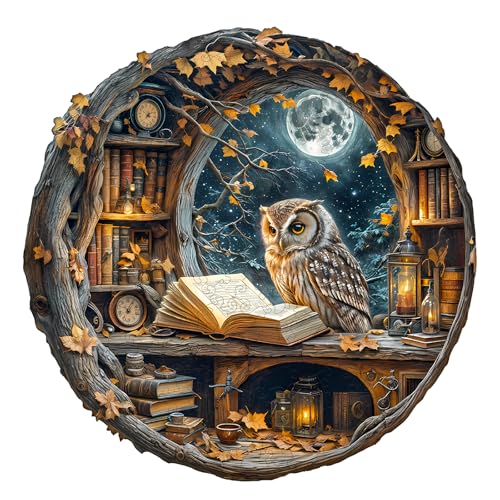 WOODBESTS Wooden Puzzles for Adults - Moonlit Owl Wooden Jigsaw Puzzle, Unique Animal Wood Puzzles Adult, Xmas Puzzle Gifts for Puzzles Lovers(200 Pcs, M, 11.4"x11.4") - size: Medium