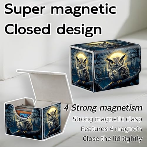 Trading Card Storage Box, Holds 100+ for MTG Cards, Premium PU Leather with Magnetic Closure, Owl Under Moonlit Sky Durable Deck Box for Magic the Gathering, Trading Card Games - color: Owl Under Moonlit Sky