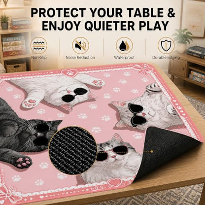 Cat Paw Prints Mahjong Mat for Table 31.5''x31.5'', Non-Slip Noise Reduction Mah Jongg Mats with Carrying Bag for American Mahjong, Poker, Board Games, Card Games & Dominoes - color: Cat Paw Prints