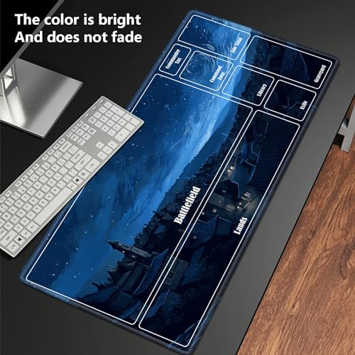 Board Game Mat TCG Playmat Plus 50 Pcs Card Sleeves, 24 x 14 inches Table Mats Games Mousepad with Zones Smooth Surface for MTG RPG CCG Trading Card Game Play Mats, Village Night - color: Village Night, size: Zone 1
