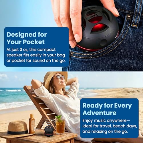 AYL Mini Speaker System, Portable Plug-in Speaker with 3.5mm Aux Input & 3.5 mm Jack, External Audio for Laptop, MP3, iPhone – Small Wireless Bluetooth Speaker with Built-in Mic (Black)