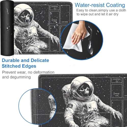 for MTG/TCG Playmat with Zones, 24 x 14 inches Trading Card Playmat with A Storage Bag and 6 Dice, Non-Lip Rubber Bottom Game Desk Mat, Astronaut Skeleton - color: Yux-playmats-2-3A-253