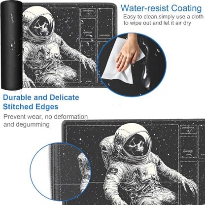 for MTG/TCG Playmat with Zones, 24 x 14 inches Trading Card Playmat with A Storage Bag and 6 Dice, Non-Lip Rubber Bottom Game Desk Mat, Astronaut Skeleton - color: Yux-playmats-2-3A-253