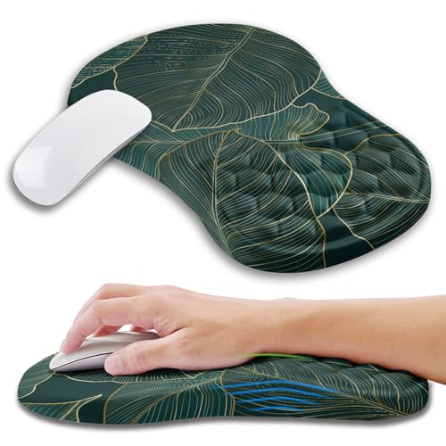 Ergonomic Mouse Pad Wrist Support with Memory Foam Massage Bulge, Carpal Tunnel Pain Relief Mousepad Wrist Rest for Mouse(12x8 inch, Leaves) - color: Kg012-leaves