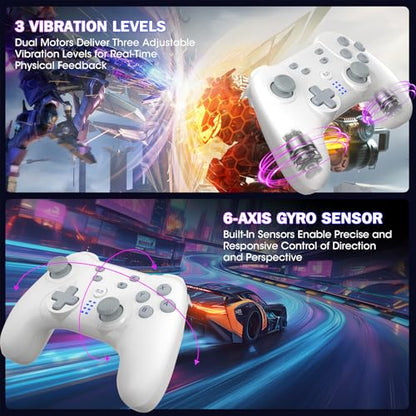 Saitake Wireless Switch Controller for Nintendo Switch/Switch 2/Lite/OLED/PC,Gamepad Supports Dual Vibration/6-Axis Gyroscope/Programmable/Turbo,Ergonomically Designed Precise Joystick (White) - color: White
