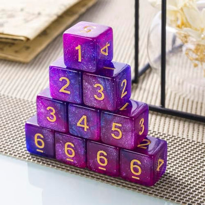 10 Pieces Polyhedral Dice Set D6 Dice 16mm Acrylic 6 Sided Dice Game Dice for Dungeons and Dragons RPG MTG DND Dice Table Games (Starry Purple Blue) - color: Starry Purple Blue