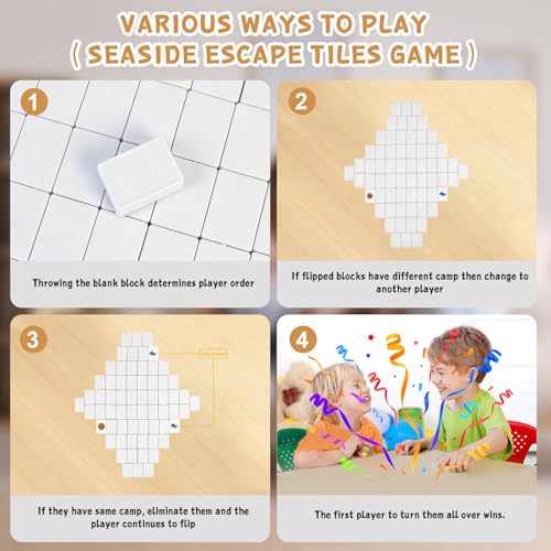 65 Tiles 30mm Seaside Escape Game Block Matching Game for Kids, Vita Mahjong Game Set in ABS Plastic Material Set with 4 DIY Stickers (White) - color: White