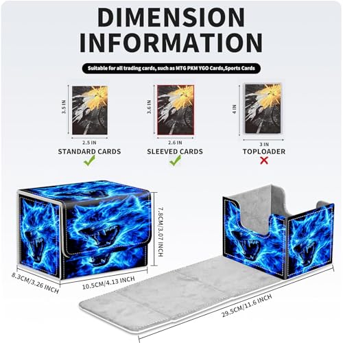 PU Leather Deck Box for MTG Commander Cards, Fits 100+ Double Sleeved Cards, Secure Magnetic Trading Card Storage Case for TCG CCG,Blue Flaming Wolf Spirit - color: Blue Flaming Wolf Spirit