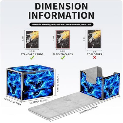 PU Leather Deck Box for MTG Commander Cards, Fits 100+ Double Sleeved Cards, Secure Magnetic Trading Card Storage Case for TCG CCG,Blue Flaming Wolf Spirit - color: Blue Flaming Wolf Spirit