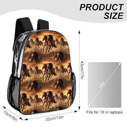 Waterproof Clear Beach Backpack Large Capacity PVC See Through Bag | Stadium Approved, Animal Running Wild Horse Designs, Large Capacity, Daypack for Travel College Beach - color: Pattern (842)