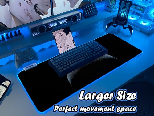 JMIYAV White RGB Gaming Mouse Pad 31.5x12 Inch PC XL Large Extended Glowing Led Light Up Desk Pad Non-Slip Rubber Base Computer Cool Mousepad Mat Desk Accessories Gaming Setup Dark Crescent - color: Dark Crescent