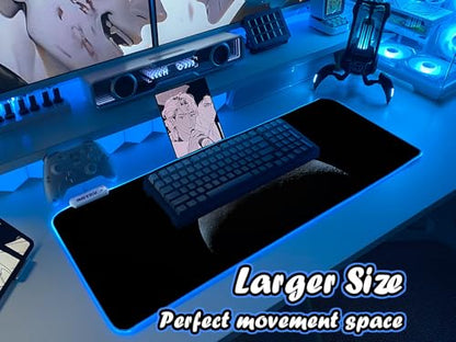 JMIYAV White RGB Gaming Mouse Pad 31.5x12 Inch PC XL Large Extended Glowing Led Light Up Desk Pad Non-Slip Rubber Base Computer Cool Mousepad Mat Desk Accessories Gaming Setup Dark Crescent - color: Dark Crescent