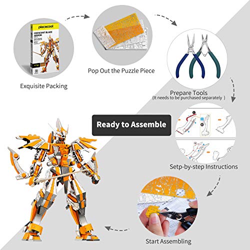 Piececool 3D Puzzles for Adults Metal Mecha Figure Model Kits-Crescent Blade Armor, Building Kit for Teens Great Birthday Gifts, 285 Pcs - color: Crescent Blades
