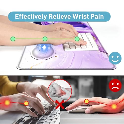 Large Mouse Pad and Keyboard Wrist Rest, Desk Pad for Keyboard and Mouse, 4-in-1 Large Gaming Mouse Pad with Wrist Support, Desk Mat for Home Office Study Game,Purple and Gold Marble - color: Purple and Gold Marble