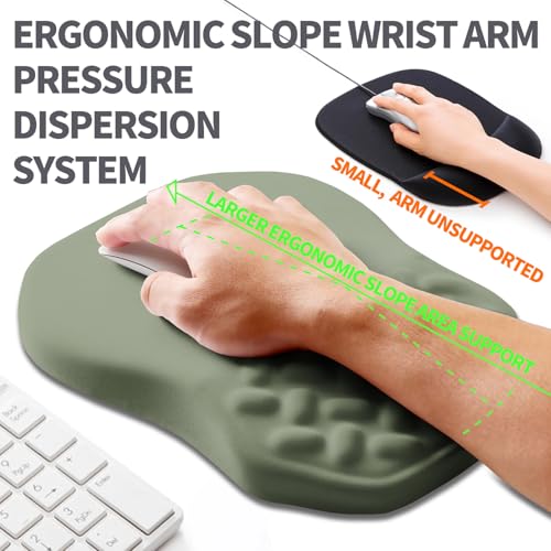 Ergonomic Slope Mouse Pad Wrist Support, Wrist Rest Mousepad for Carpal Tunnel Pain Relief with Massage Bulge and Slow Rebound Memory Foam (12x8 inch, Olive Green) - color: Am020-olive Green