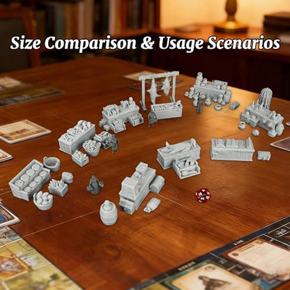 AUSPDICE Fantasy Bazaar Scatter Terrain, 25mm Unpainted Market Goods Set | TTRPG Market Goods with Food Crates, Fish Racks and Pottery for Village Maps, Role Playing Games and Game Masters, AF1104 Q - color: Af1104 Q Market Stall