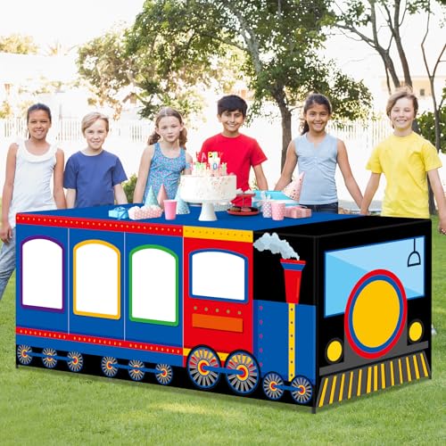 6 Ft Train Tablecloths Birthday Party Decorations Railroad Table Cover Washable Fabric Polyester Supplies Vehicles Rectangle Table Covers Protector for Transportation Birthday Party Decorations - style: Train