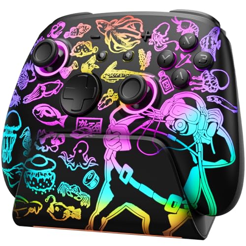 Switch 2 Pro Controller with Charging Dock FUNLAB x Dave the Diver Official Licensed - Hall Effect Sticks, Hidden-Light RGB, One-Click Wake-Up, Turbo, 2 Back Paddles, for Switch 2/OLED/PC, Collector - color: 컬러풀 데이브