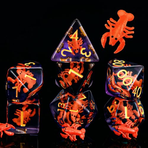Lobster Resin D&D Dice Set, 7-Piece DND Polyhedral Dice (D4, D6, D8, D10, D12, D20, D%) Dungeons and Dragons Dice Set - color: Lobster1